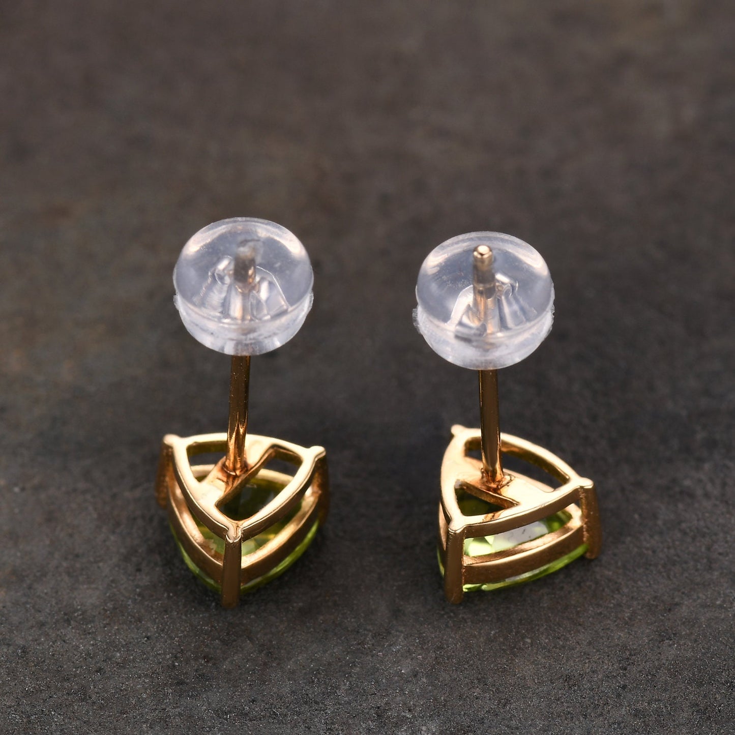 Trillion cut Peridot Studs, 14k Gold Stud Earrings, Peridot Solitaire Earrings, Peridot Jewelry, Minimalist Earrings, Dainty Studs, Gift