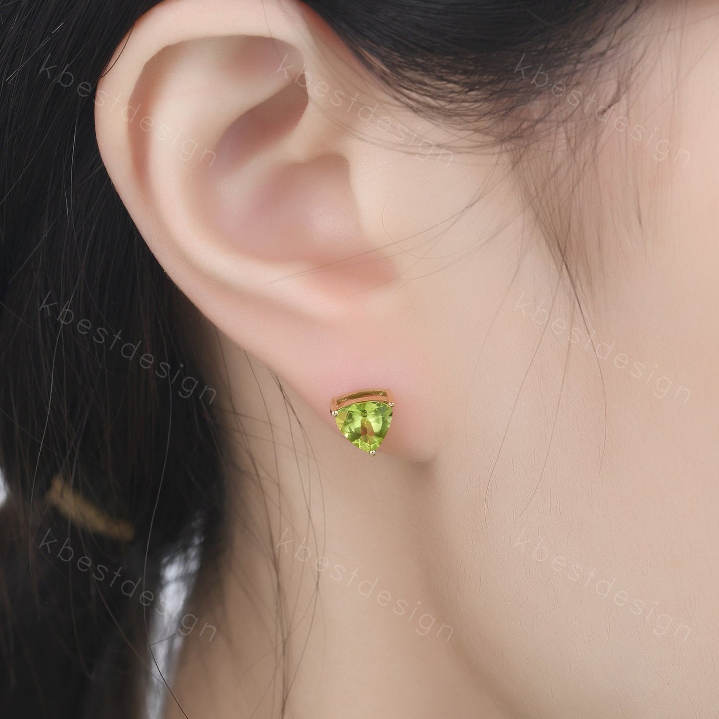 Trillion cut Peridot Studs, 14k Gold Stud Earrings, Peridot Solitaire Earrings, Peridot Jewelry, Minimalist Earrings, Dainty Studs, Gift