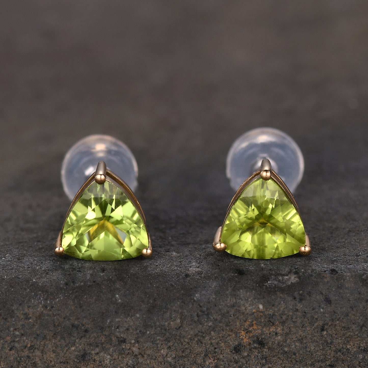 Trillion cut Peridot Studs, 14k Gold Stud Earrings, Peridot Solitaire Earrings, Peridot Jewelry, Minimalist Earrings, Dainty Studs, Gift