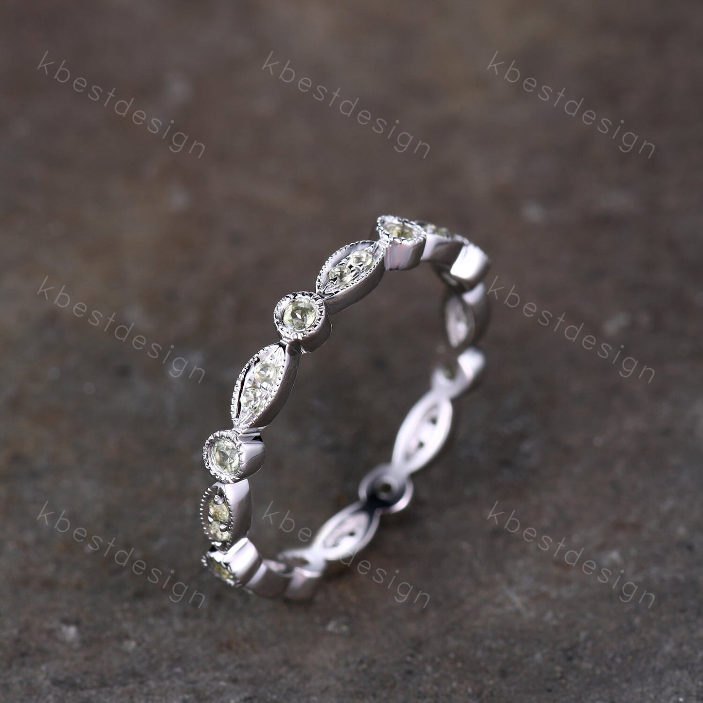 Art deco Peridot wedding band sterling silver full eternity band vintage peridot stacking matching band August Birthstone ring Promise gift