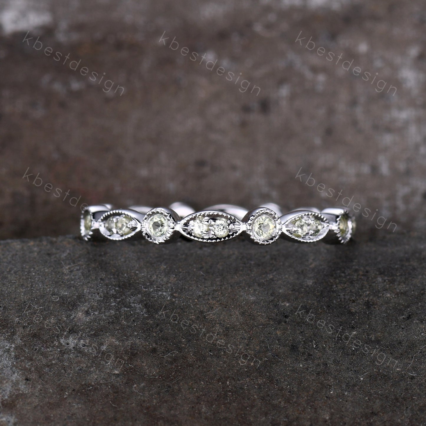 Art deco Peridot wedding band sterling silver full eternity band vintage peridot stacking matching band August Birthstone ring Promise gift