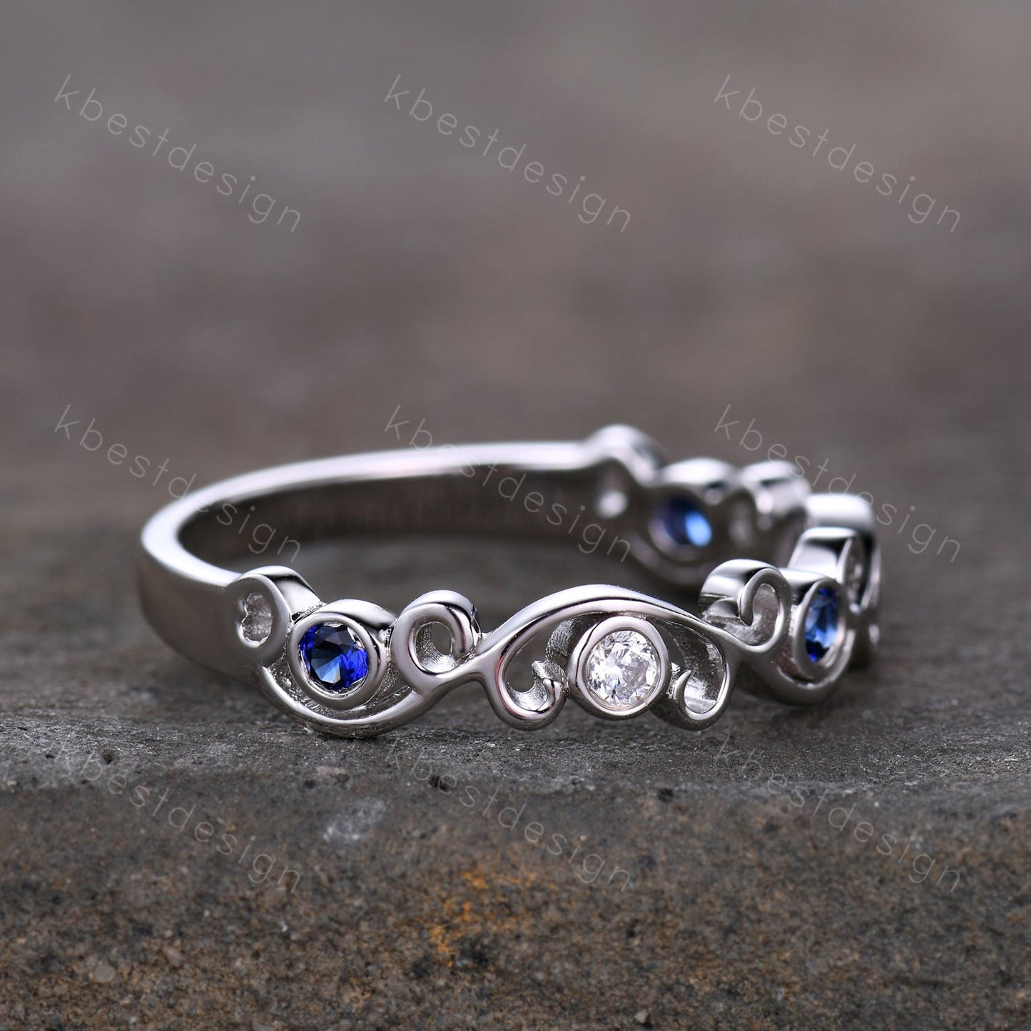 Antique Sapphire Moissanite Wedding Band Women Vintage Twig Floral Wedding Band Engagement Ring Band Bezel Set Bridal Anniversary Ring