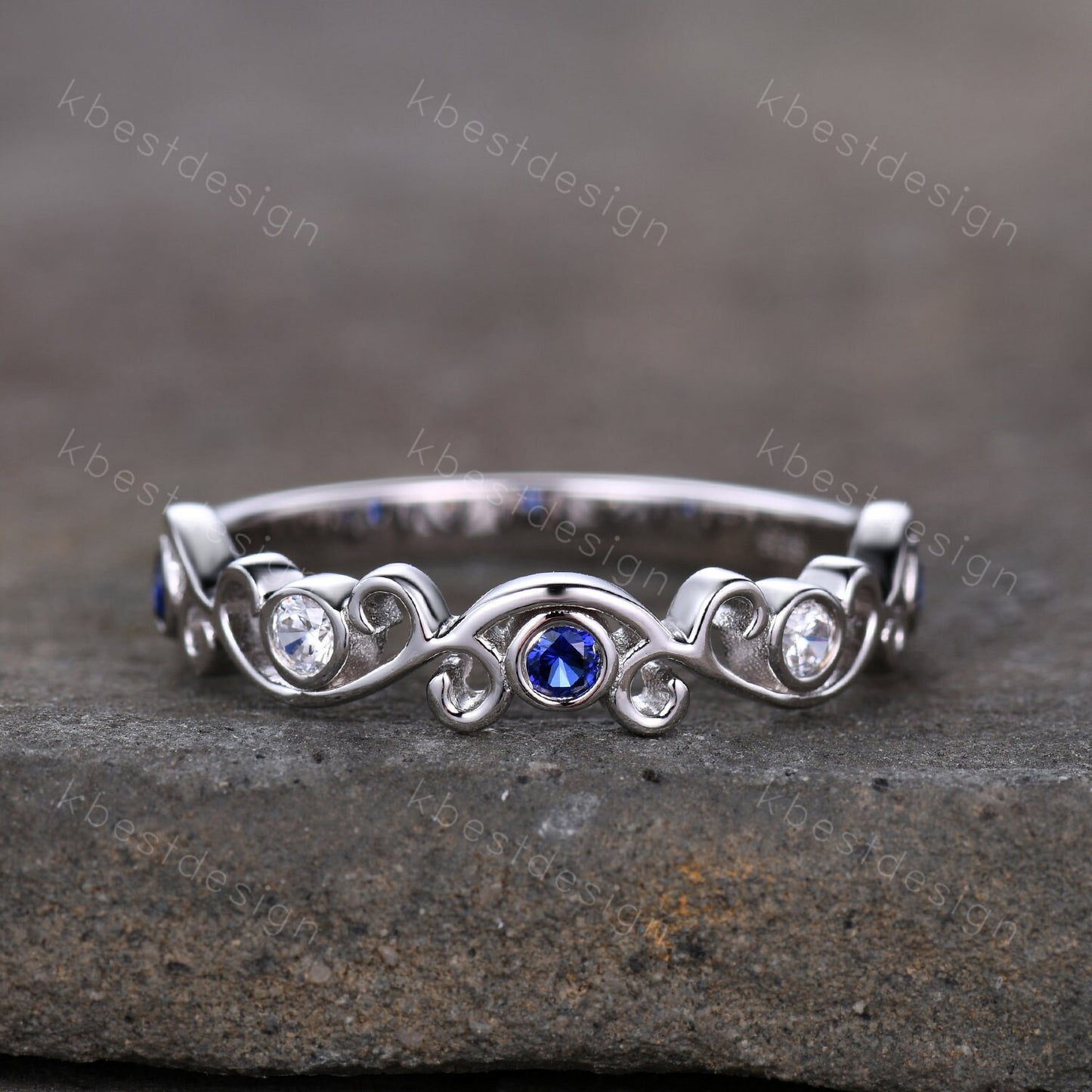 Antique Sapphire Moissanite Wedding Band Women Vintage Twig Floral Wedding Band Engagement Ring Band Bezel Set Bridal Anniversary Ring