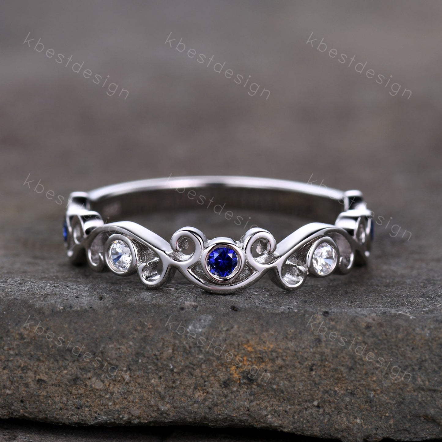 Antique Sapphire Moissanite Wedding Band Women Vintage Twig Floral Wedding Band Engagement Ring Band Bezel Set Bridal Anniversary Ring