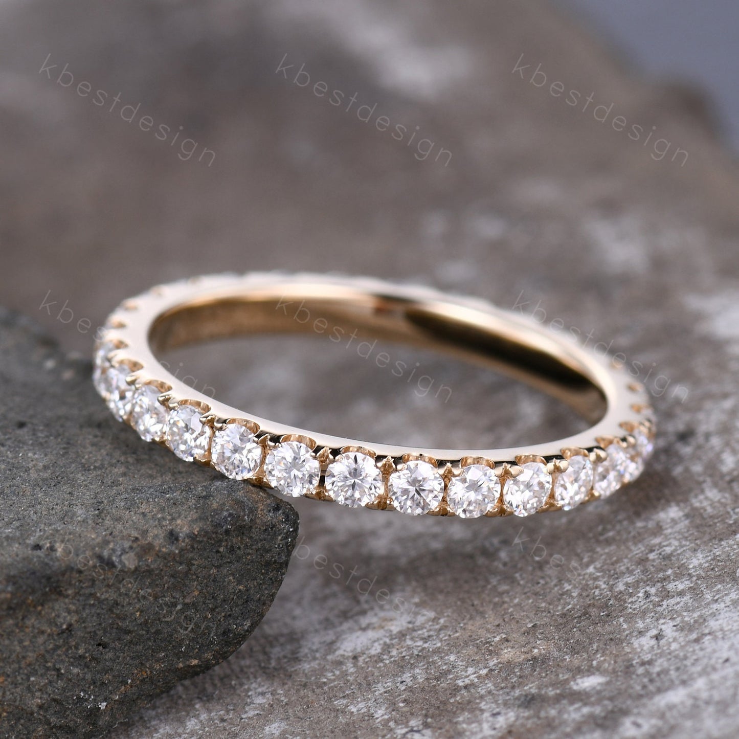 2mm Moissanite Wedding Band 14K Solid Gold Eternity Stacking Band Colorless Moissanite Ring Women Matching Band Bridal Anniversary Ring
