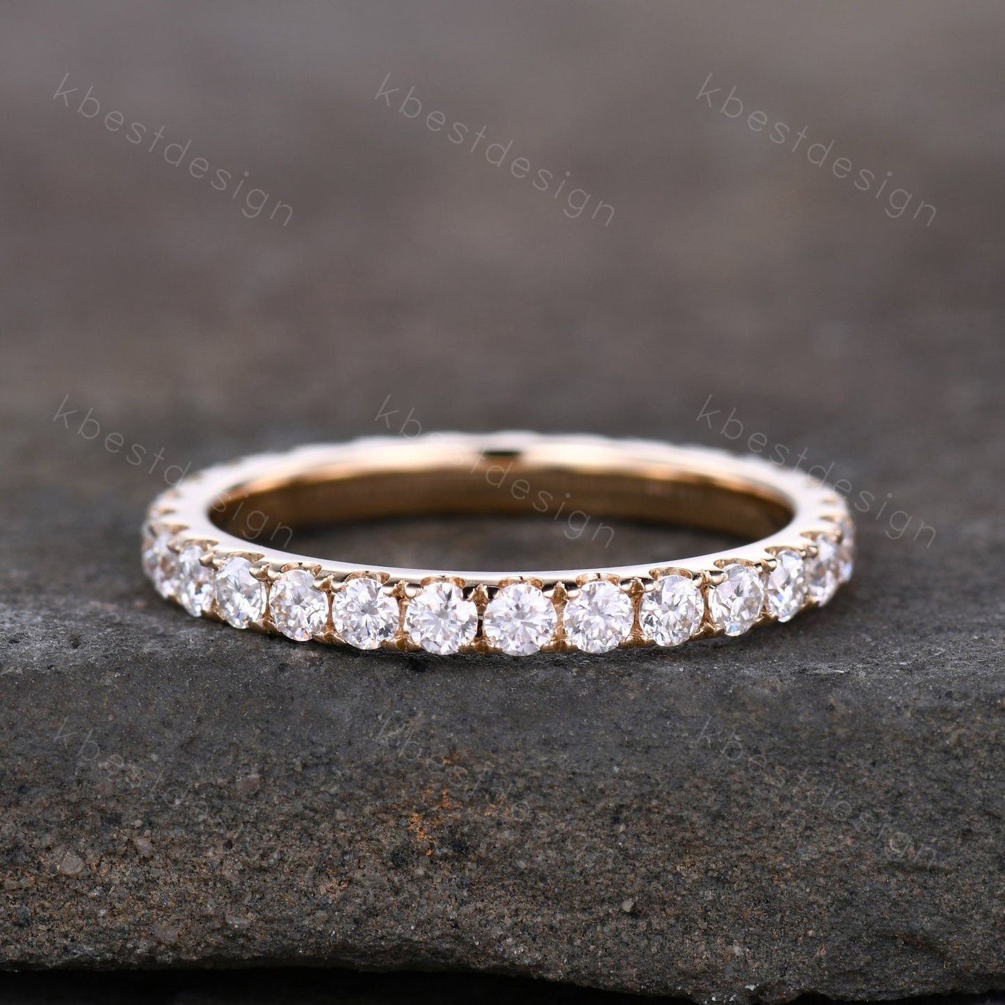 2mm Moissanite Wedding Band 14K Solid Gold Eternity Stacking Band Colorless Moissanite Ring Women Matching Band Bridal Anniversary Ring