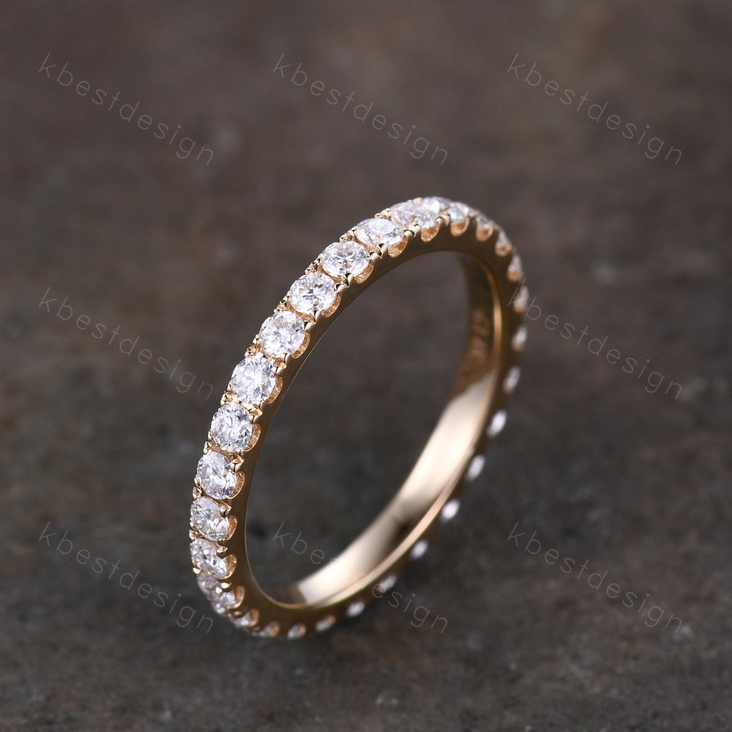 2mm Moissanite Wedding Band 14K Solid Gold Eternity Stacking Band Colorless Moissanite Ring Women Matching Band Bridal Anniversary Ring