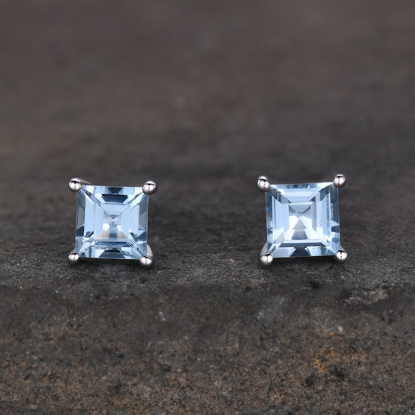 Genuine aquamarine stud earrings, princess cut aquamarine earring studs, 5mm AAA aquamarine studs, March birthstone, minimalist, tiny studs