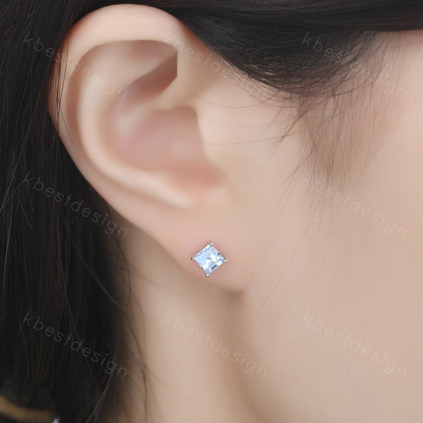 Genuine aquamarine stud earrings, princess cut aquamarine earring studs, 5mm AAA aquamarine studs, March birthstone, minimalist, tiny studs