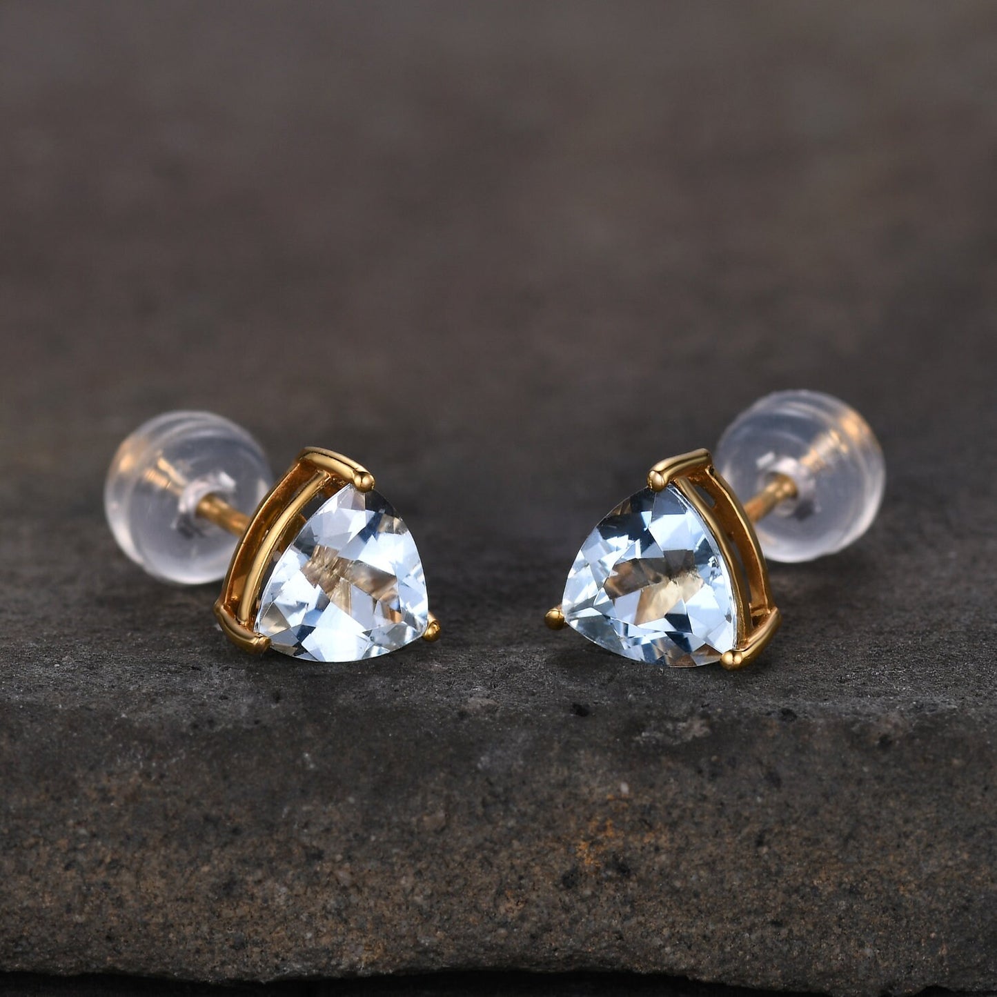 Trillion cut Natural Aquamarine Studs, Silver Aquamarine Earring Studs, March Birthstone Earrings, Genuine Gemstone earrings, Birthday Gift
