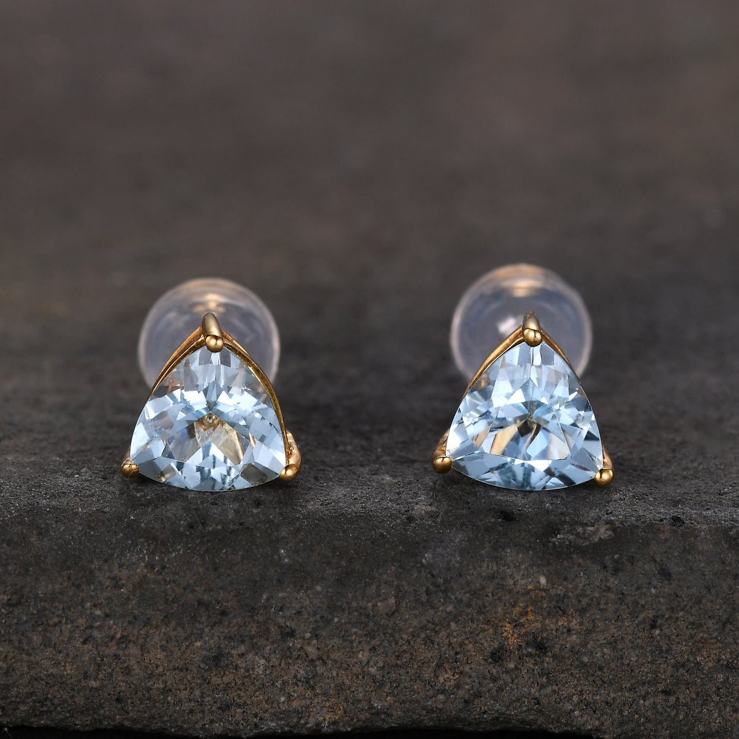 Trillion cut Natural Aquamarine Studs, Silver Aquamarine Earring Studs, March Birthstone Earrings, Genuine Gemstone earrings, Birthday Gift