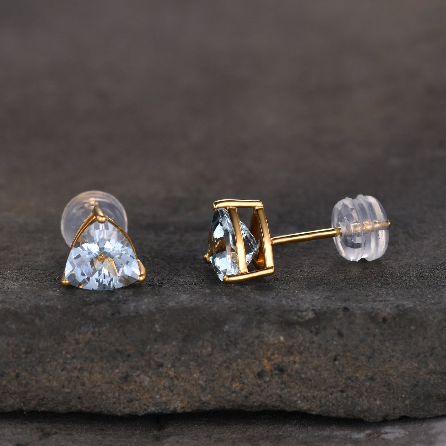 Trillion cut Natural Aquamarine Studs, Silver Aquamarine Earring Studs, March Birthstone Earrings, Genuine Gemstone earrings, Birthday Gift