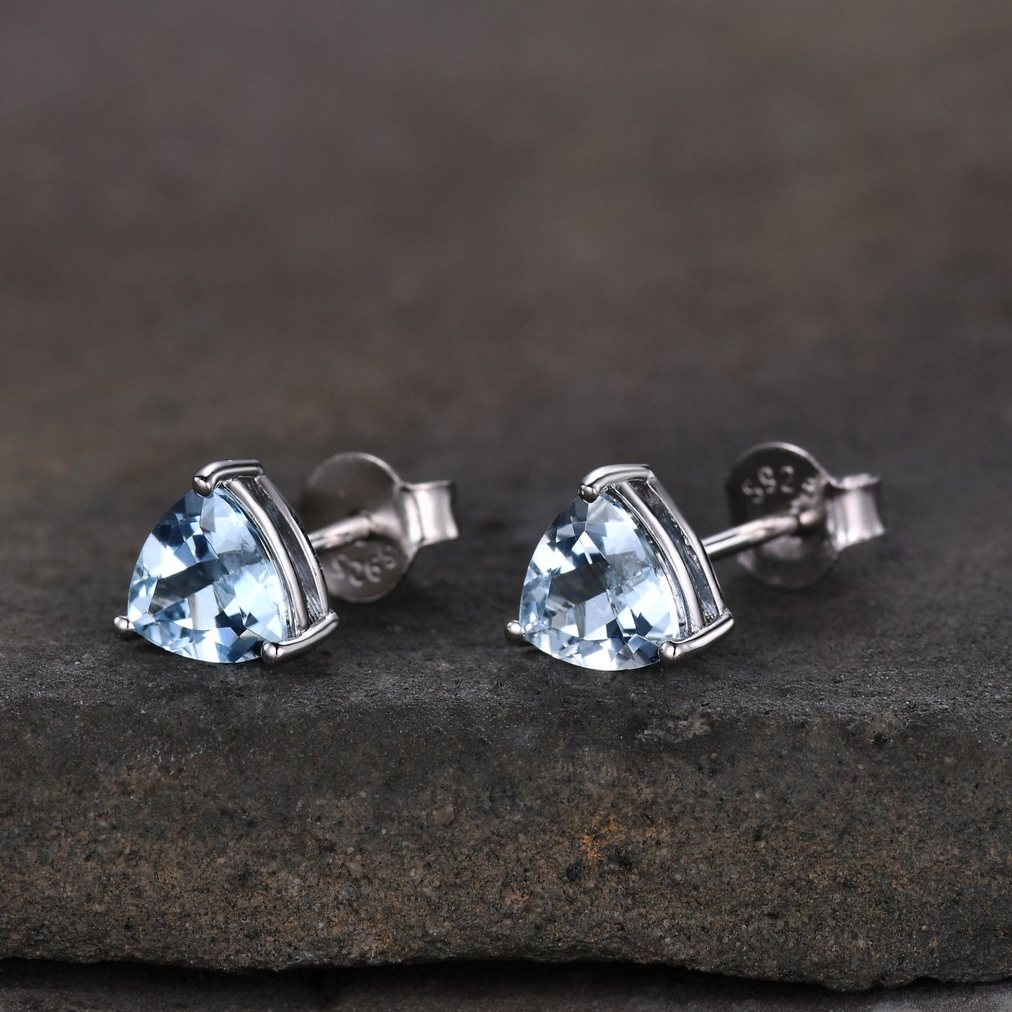 Trillion cut Natural Aquamarine Studs, Silver Aquamarine Earring Studs, March Birthstone Earrings, Genuine Gemstone earrings, Birthday Gift