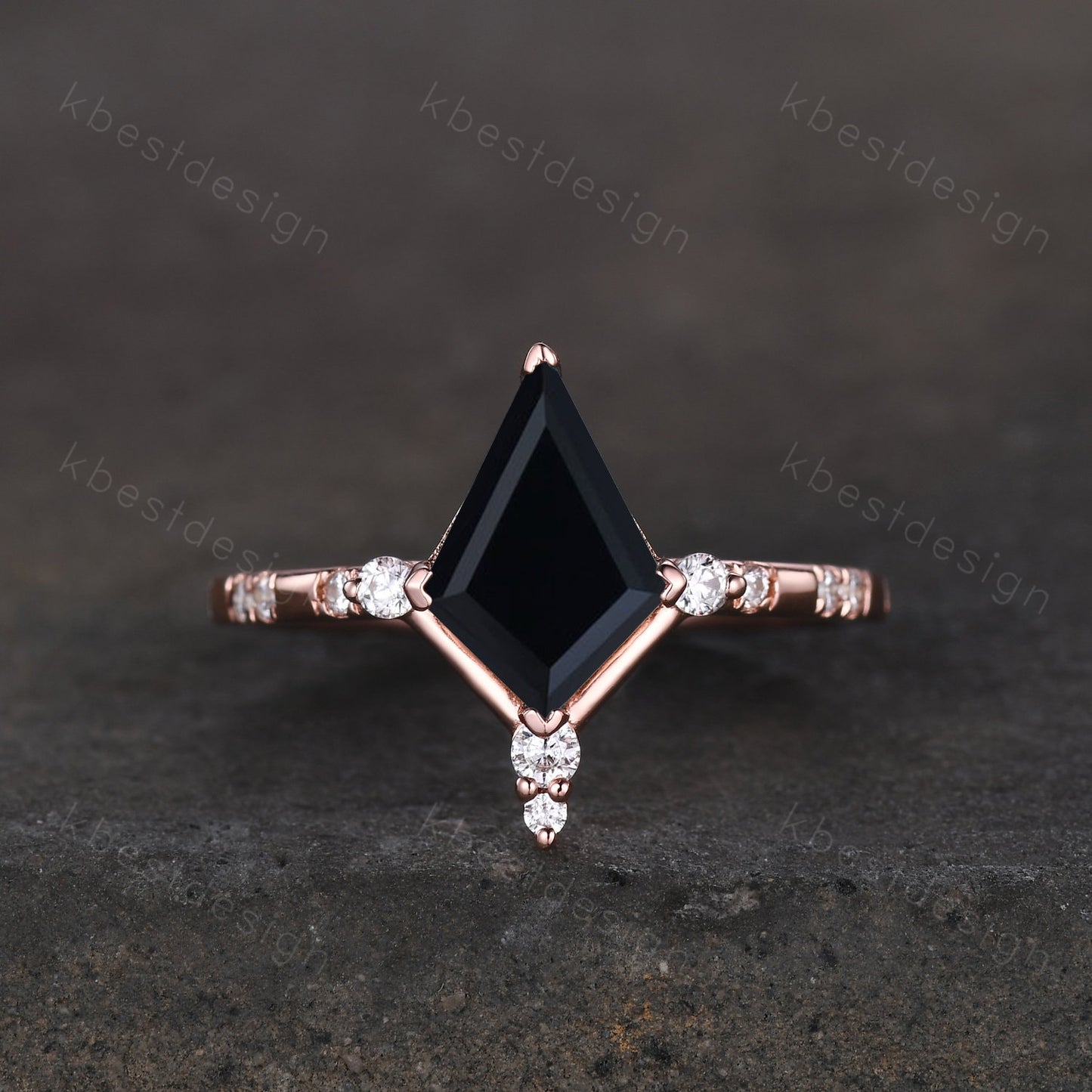 Vintage kite cut black onyx engagement ring unique art deco moissanite wedding ring for women black stone ring promise anniversary gift