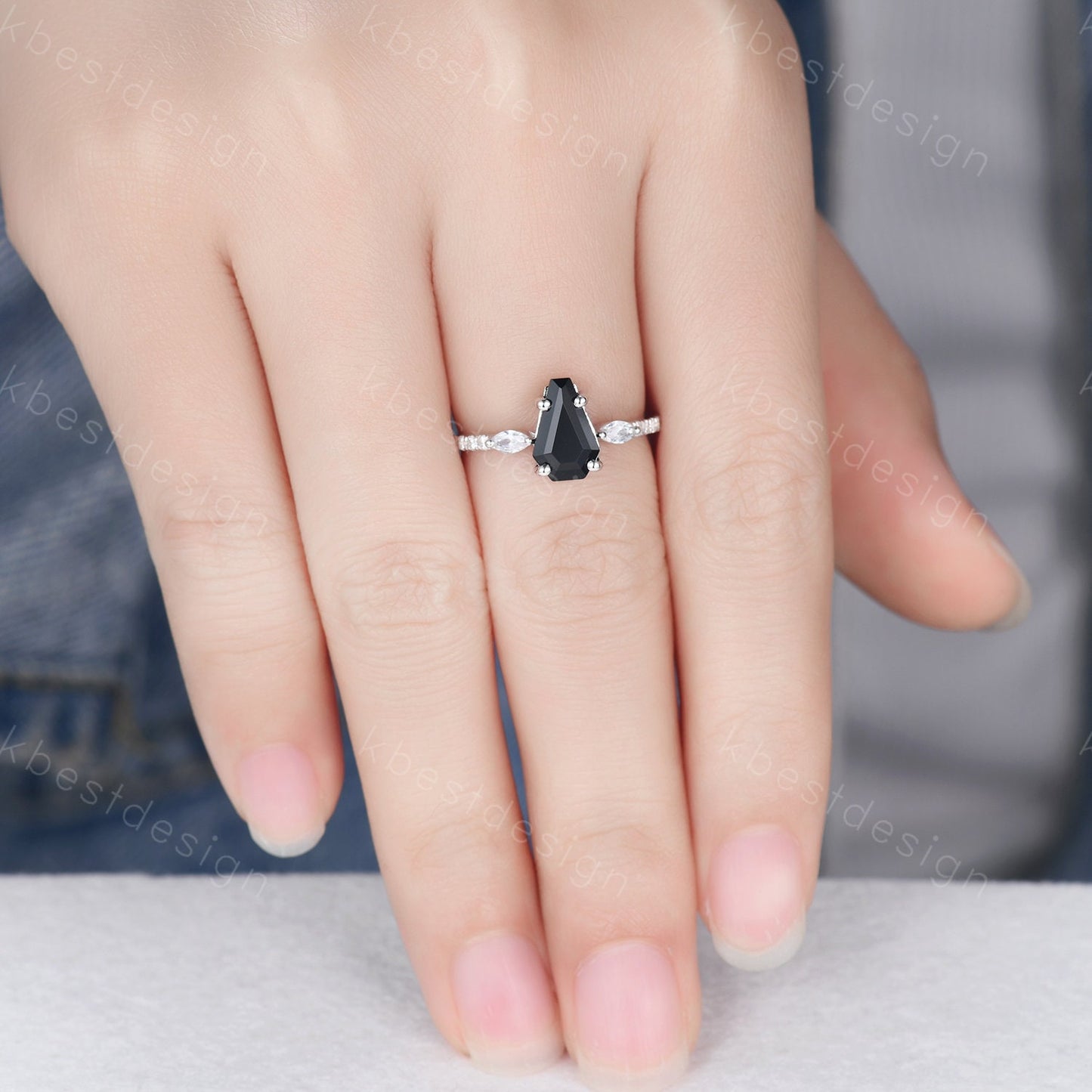 Coffin shaped black onyx engagement ring vintage white gold rings for women art deco marquise cut moissanite ring antique promise ring