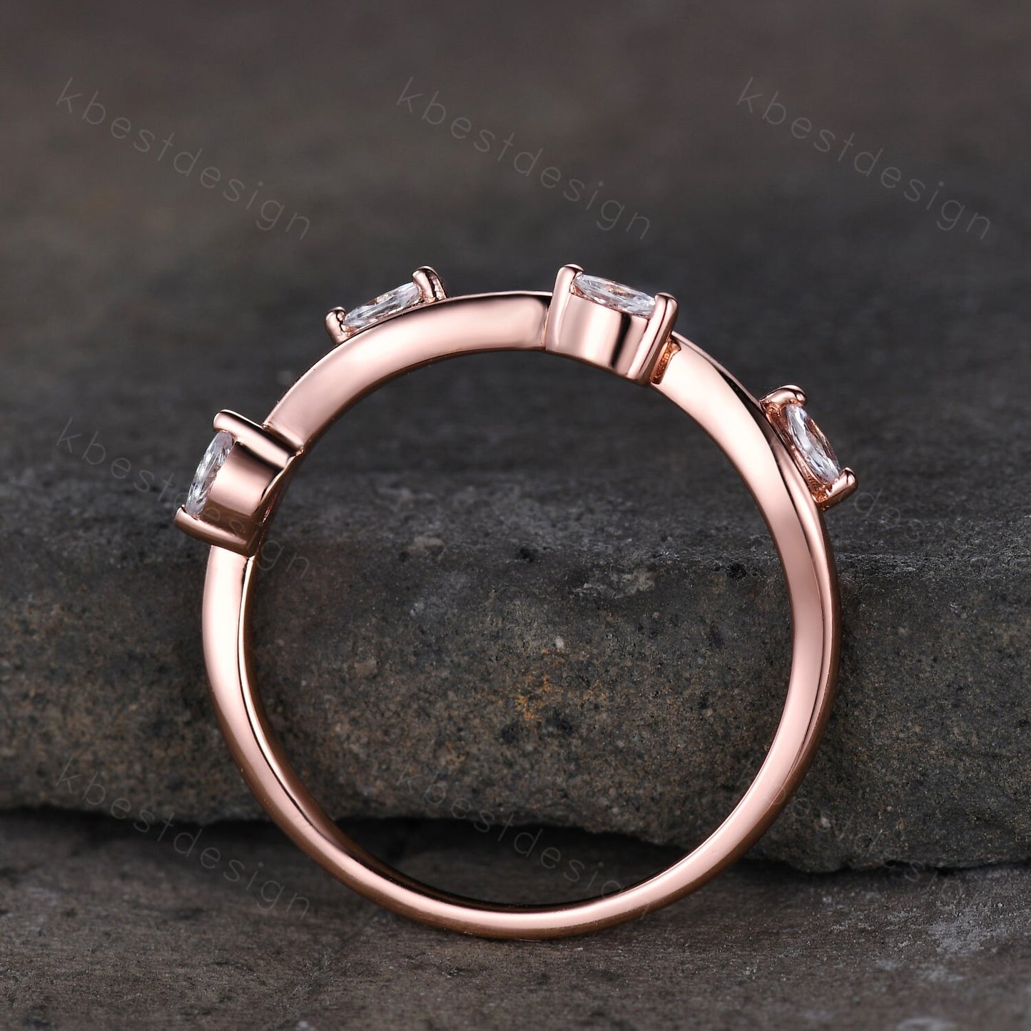 Delicate Leaf Style Moissanite Wedding Band Rose Gold Wave Wedding Ring Unique Marquise cut Moissanite Stacking Band Anniversary Ring