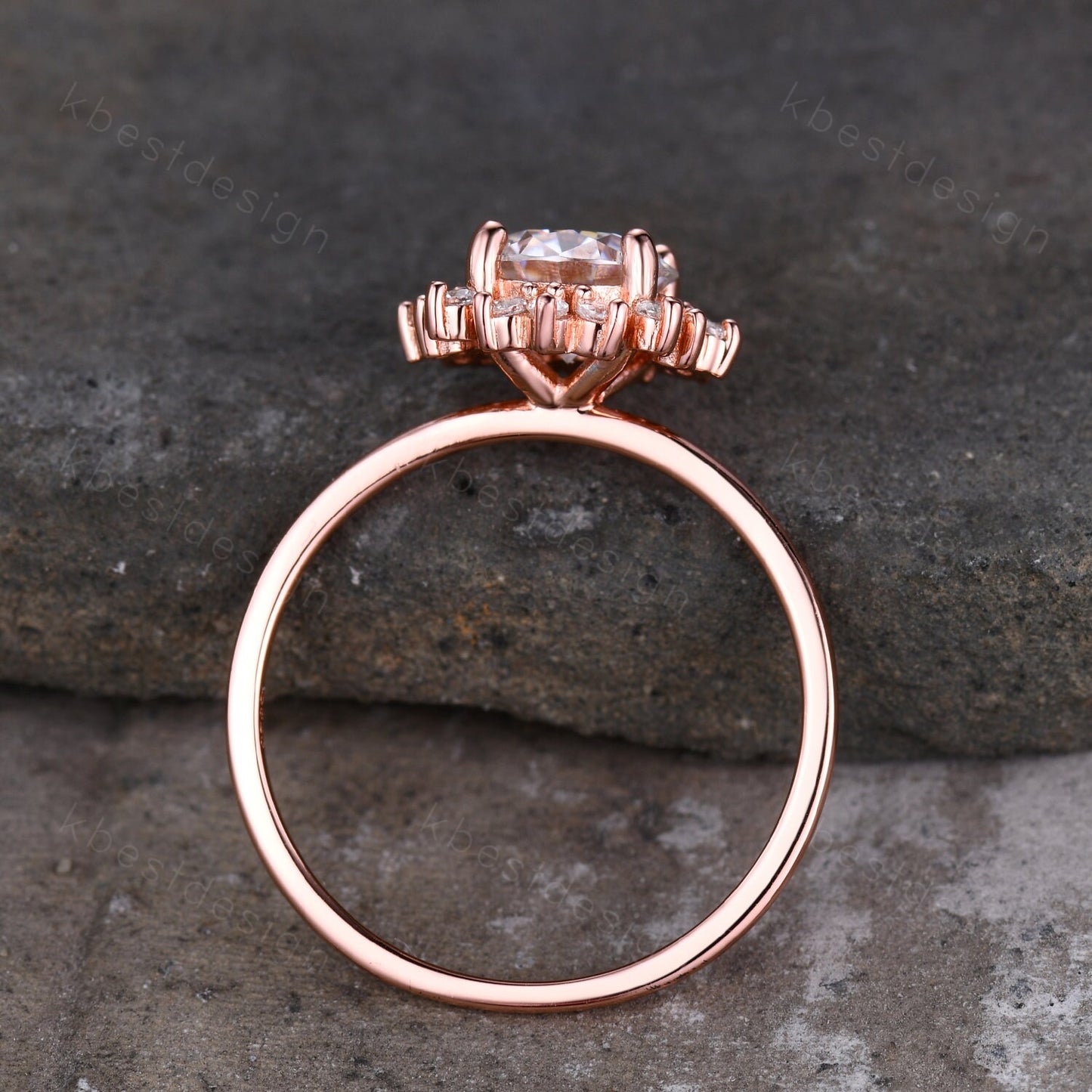 Round cut black onyx engagement ring Rose Gold rings for women Unique moissanite halo engagement ring black onyx Solitaire ring Bridal Ring