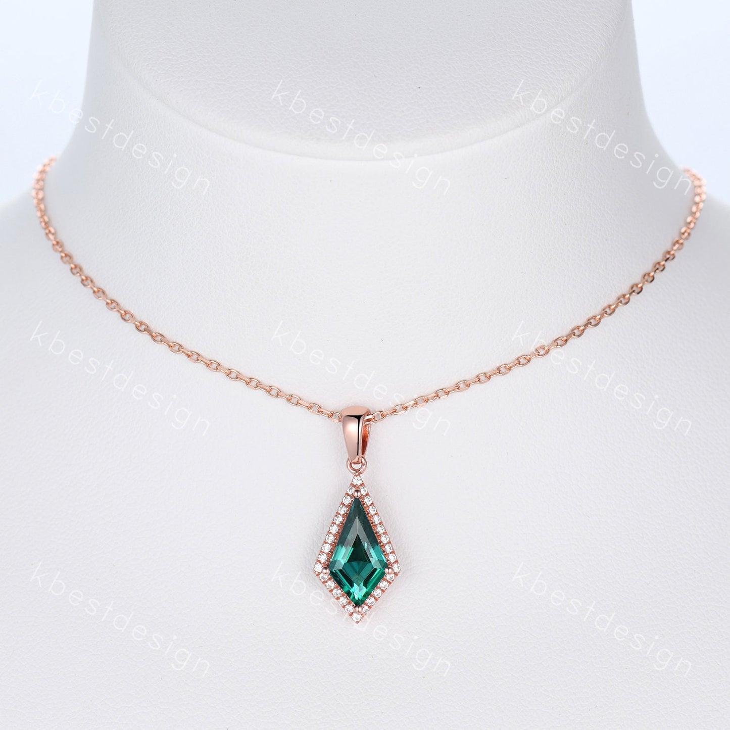 Kite cut green emerald necklace solid 14k 18k gold vintage unique customized pendant necklace women May birthstone bridal anniversary gift