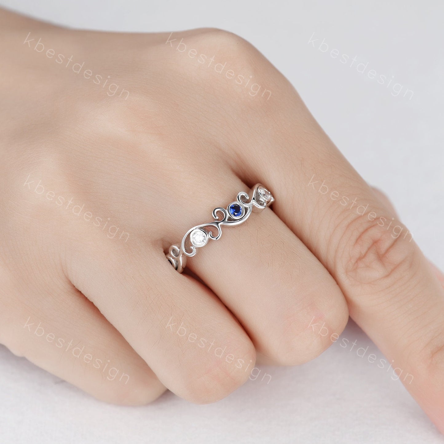 Antique Sapphire Moissanite Wedding Band Women Vintage Twig Floral Wedding Band Engagement Ring Band Bezel Set Bridal Anniversary Ring