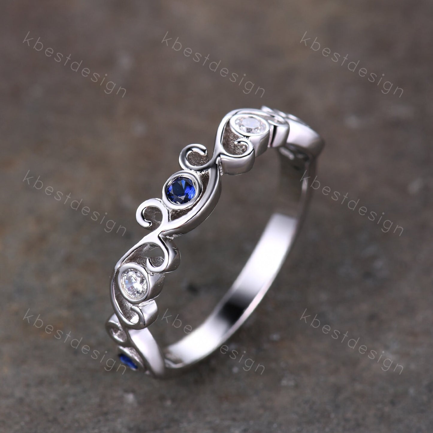Antique Sapphire Moissanite Wedding Band Women Vintage Twig Floral Wedding Band Engagement Ring Band Bezel Set Bridal Anniversary Ring