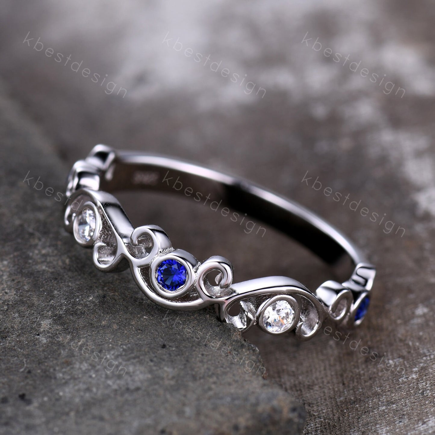 Antique Sapphire Moissanite Wedding Band Women Vintage Twig Floral Wedding Band Engagement Ring Band Bezel Set Bridal Anniversary Ring