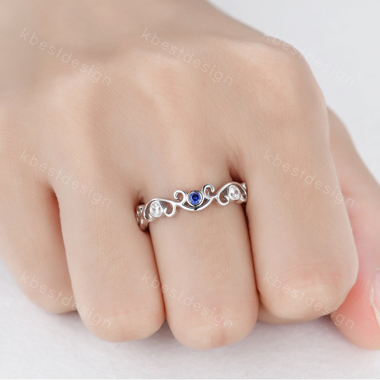 Antique Sapphire Moissanite Wedding Band Women Vintage Twig Floral Wedding Band Engagement Ring Band Bezel Set Bridal Anniversary Ring