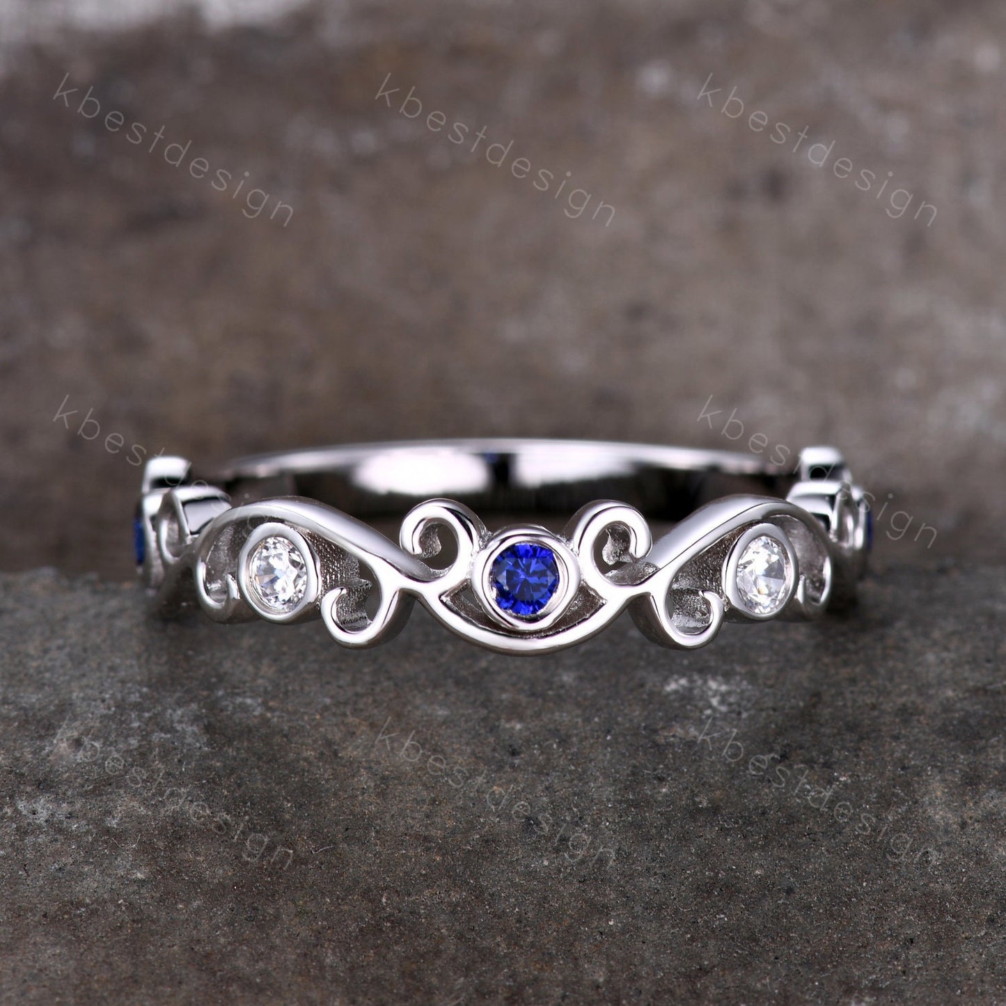 Antique Sapphire Moissanite Wedding Band Women Vintage Twig Floral Wedding Band Engagement Ring Band Bezel Set Bridal Anniversary Ring