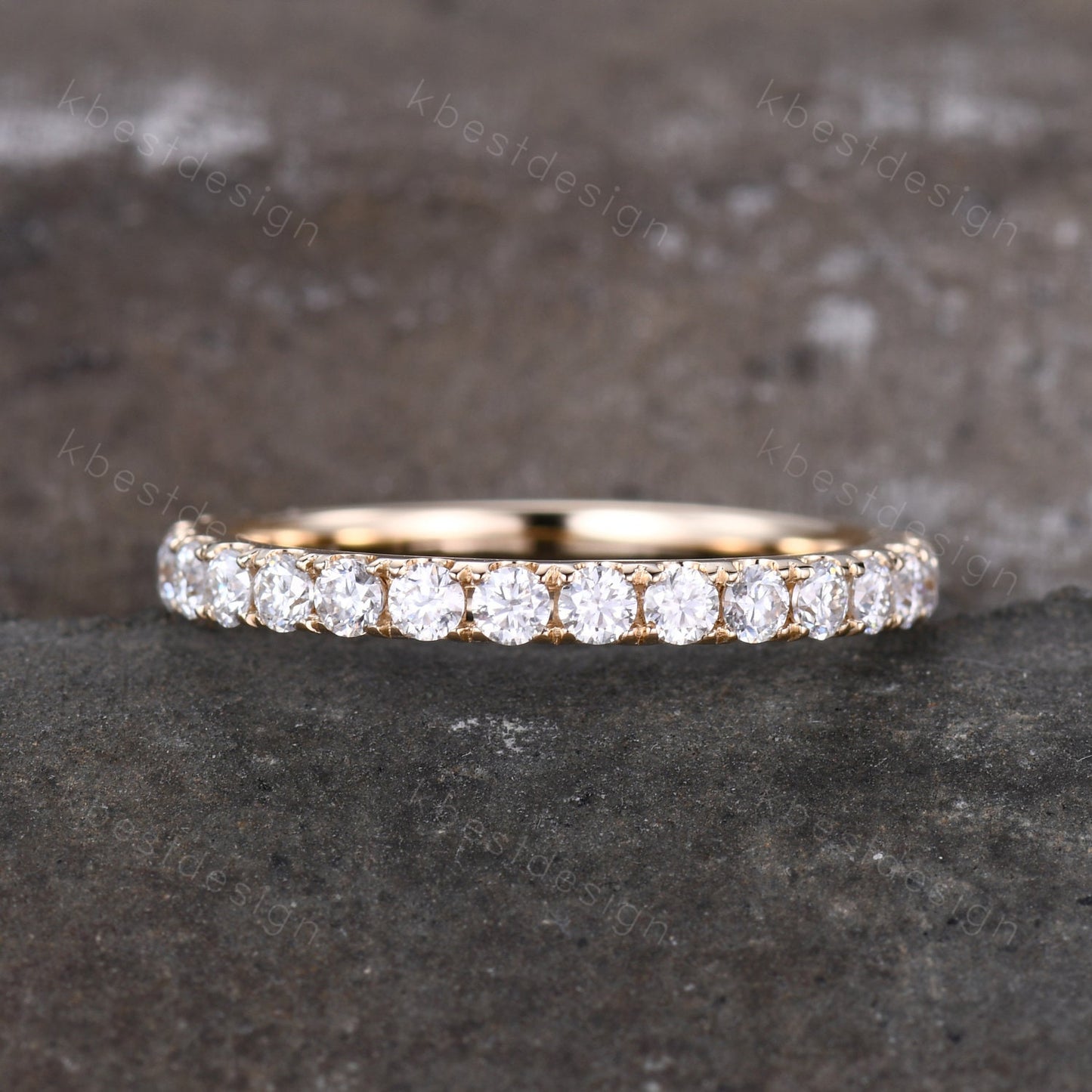 2mm Moissanite Wedding Band 14K Solid Gold Eternity Stacking Band Colorless Moissanite Ring Women Matching Band Bridal Anniversary Ring