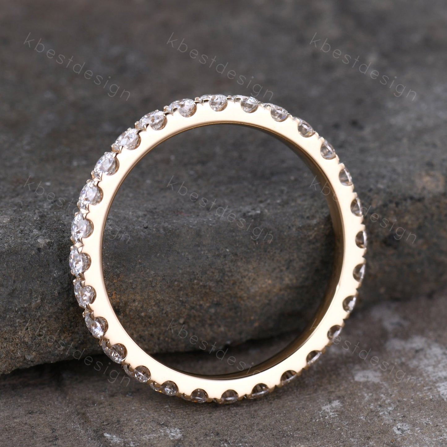 2mm Moissanite Wedding Band 14K Solid Gold Eternity Stacking Band Colorless Moissanite Ring Women Matching Band Bridal Anniversary Ring