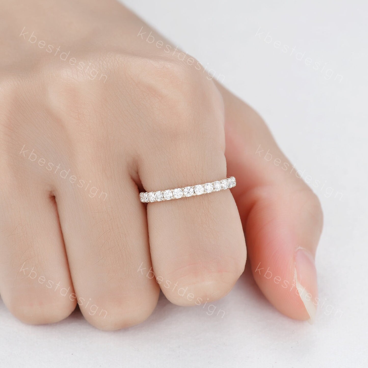 2mm Moissanite Wedding Band 14K Solid Gold Eternity Stacking Band Colorless Moissanite Ring Women Matching Band Bridal Anniversary Ring