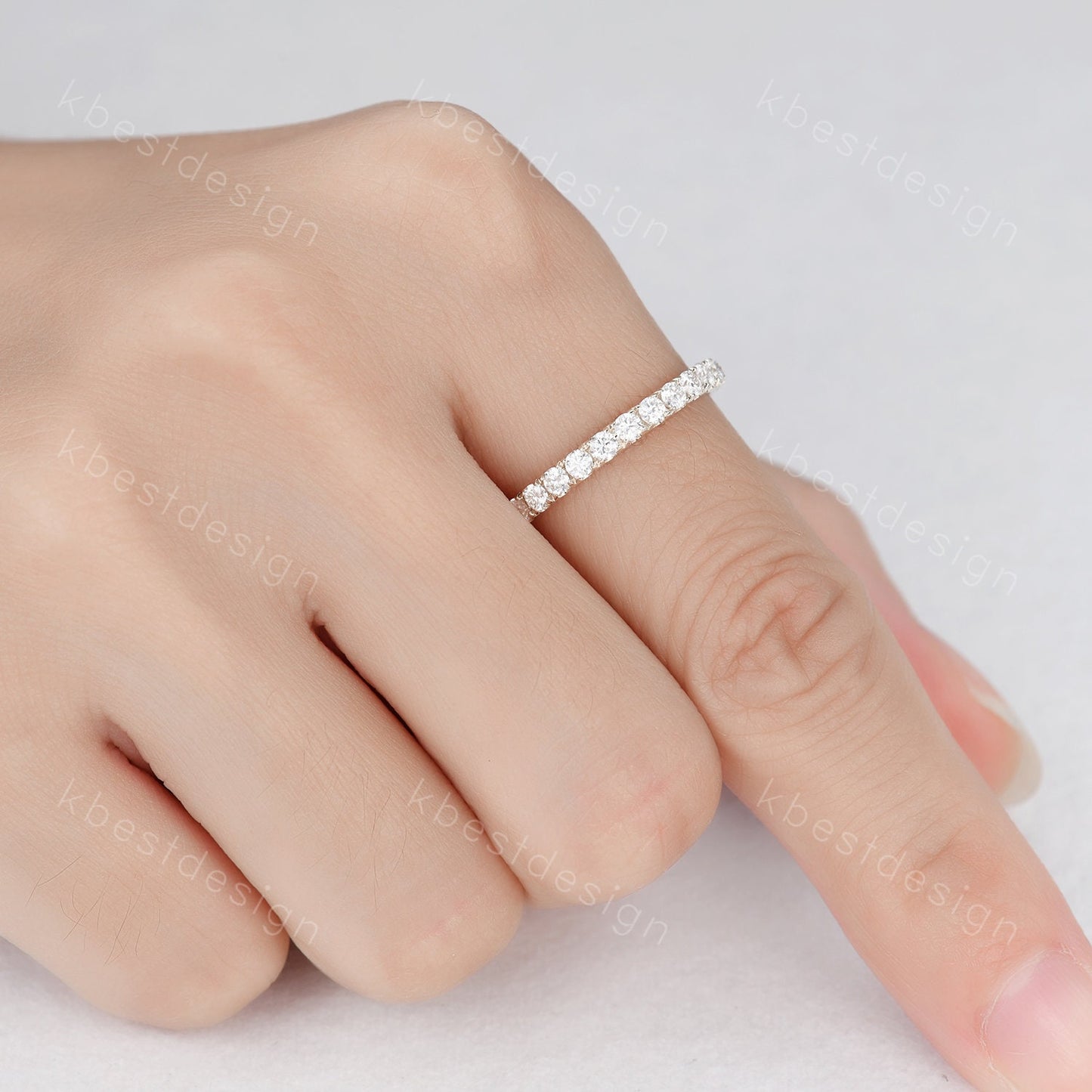 2mm Moissanite Wedding Band 14K Solid Gold Eternity Stacking Band Colorless Moissanite Ring Women Matching Band Bridal Anniversary Ring