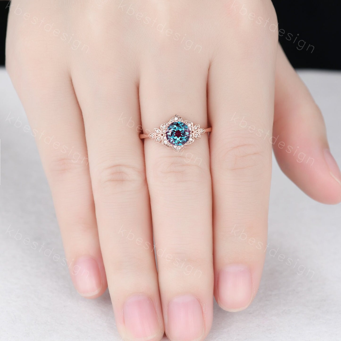 Vintage round Alexandrite engagement ring set antique moissanite halo ring rose gold twig wedding ring June Birthstone ring Promise ring set