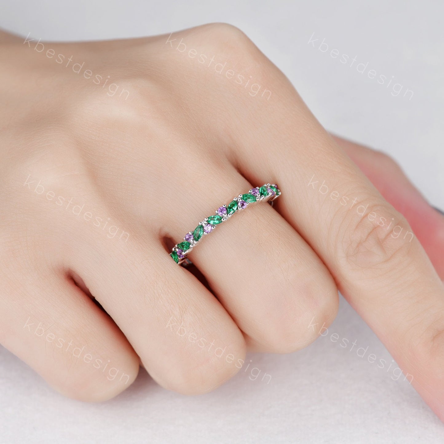 Art deco Emerald wedding band vintage Amethyst wedding ring band unique marquise cut emerald cluster ring women anniversary gift