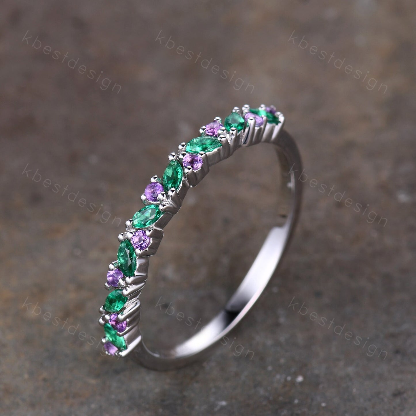 Art deco Emerald wedding band vintage Amethyst wedding ring band unique marquise cut emerald cluster ring women anniversary gift