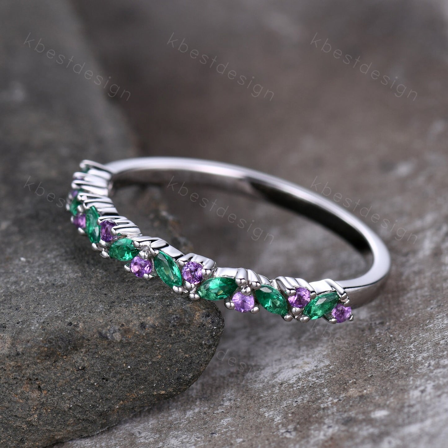 Art deco Emerald wedding band vintage Amethyst wedding ring band unique marquise cut emerald cluster ring women anniversary gift