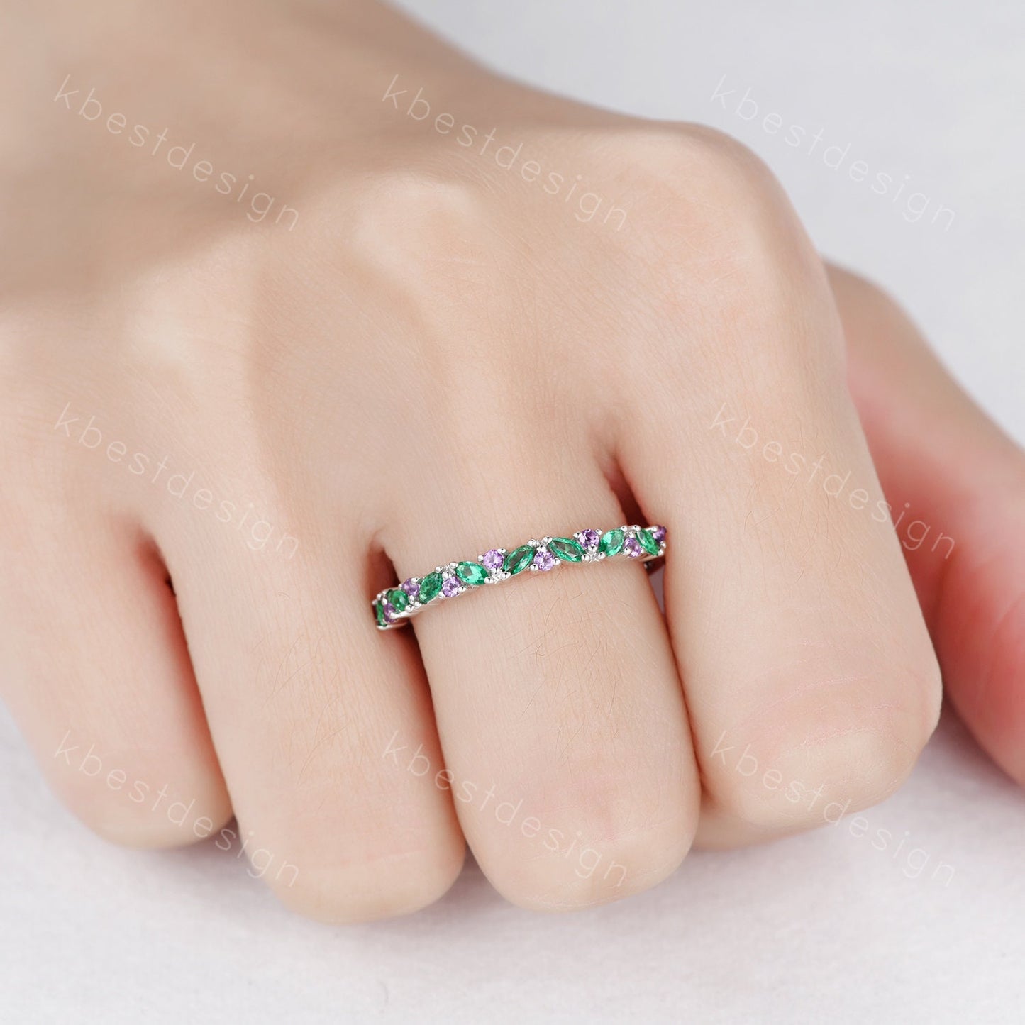 Art deco Emerald wedding band vintage Amethyst wedding ring band unique marquise cut emerald cluster ring women anniversary gift