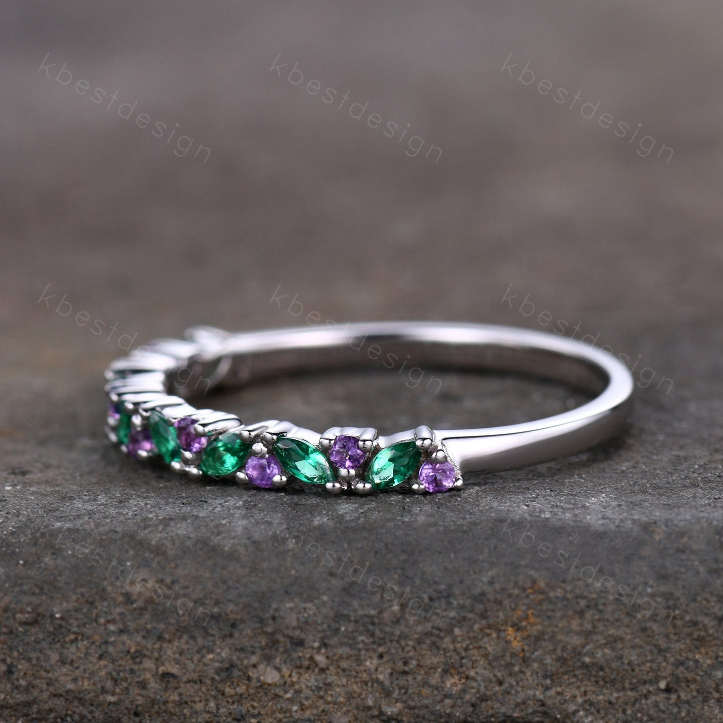 Art deco Emerald wedding band vintage Amethyst wedding ring band unique marquise cut emerald cluster ring women anniversary gift