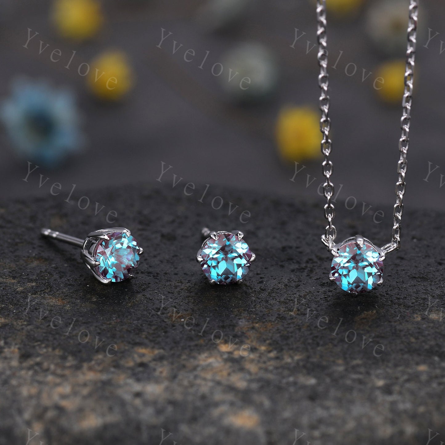 Unique 7mm round shape Alexandrite Pendant,Alexandrite Necklace,Silver Art Deco Necklace,June Gift,Vintage Women Bridal Anniversary Gift