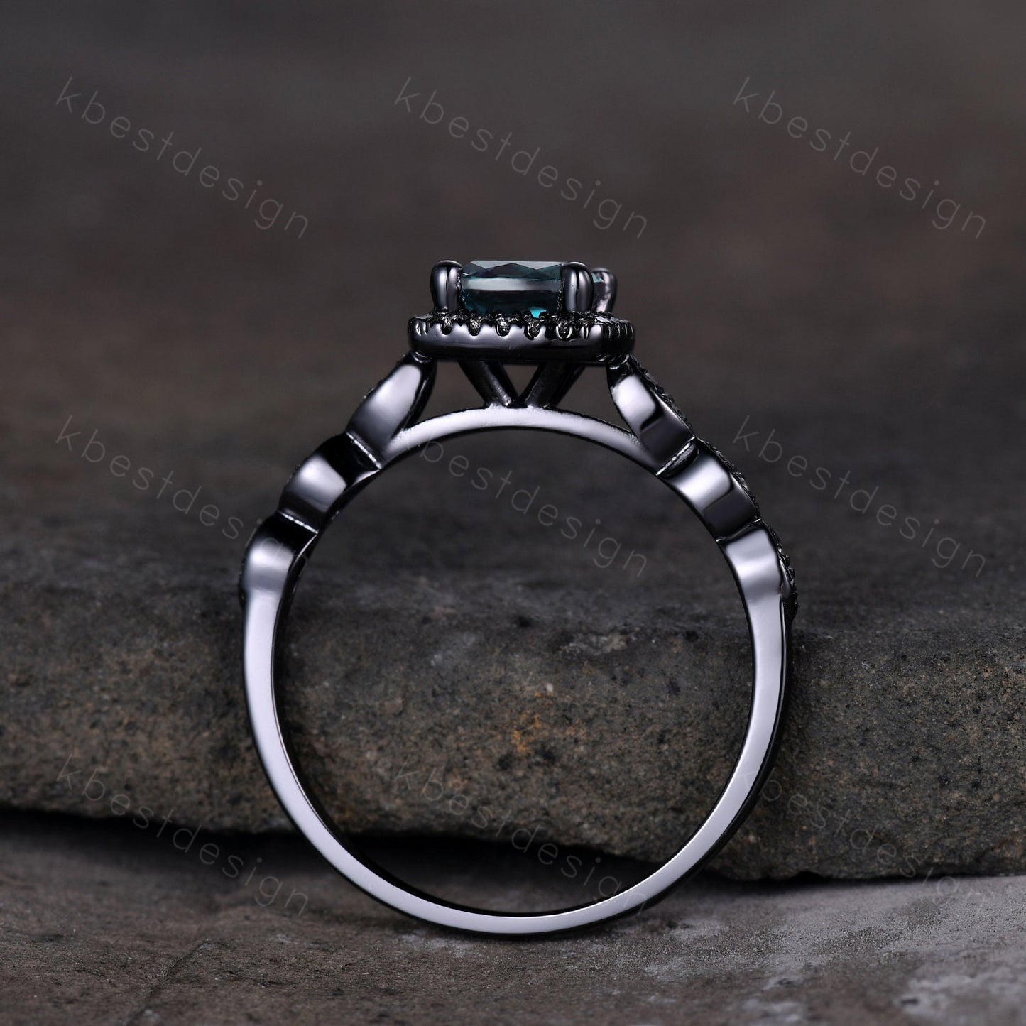 Cushion cut emerald ring black gold vintage emerald engagement ring May birthstone emerald ring art deco moissanite wedding promise ring