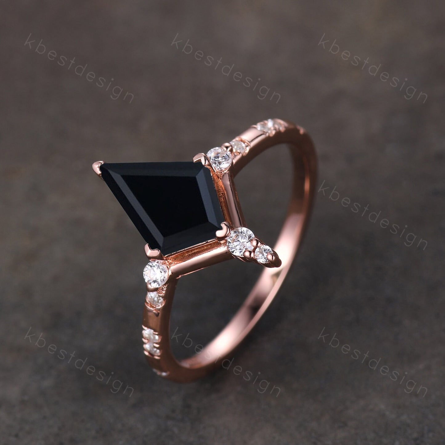 Vintage kite cut black onyx engagement ring unique art deco moissanite wedding ring for women black stone ring promise anniversary gift