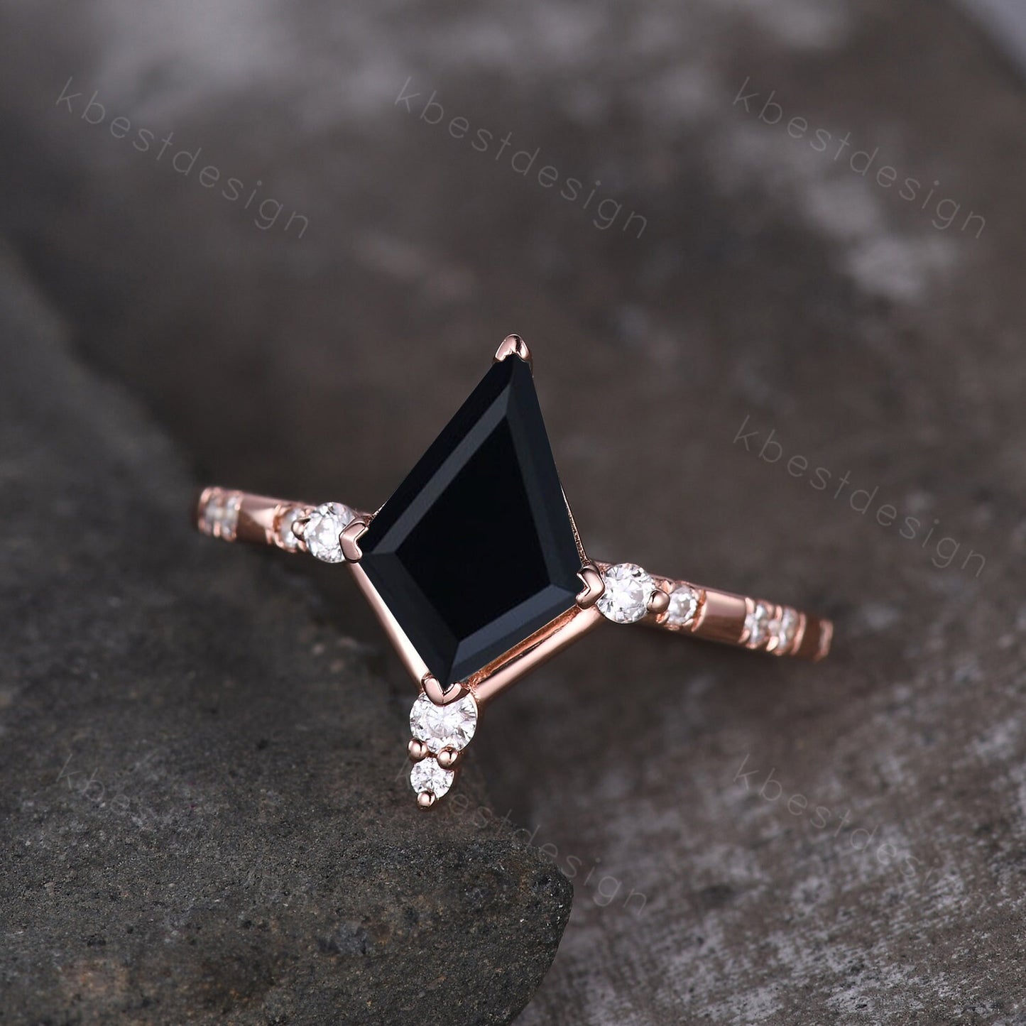 Vintage kite cut black onyx engagement ring unique art deco moissanite wedding ring for women black stone ring promise anniversary gift