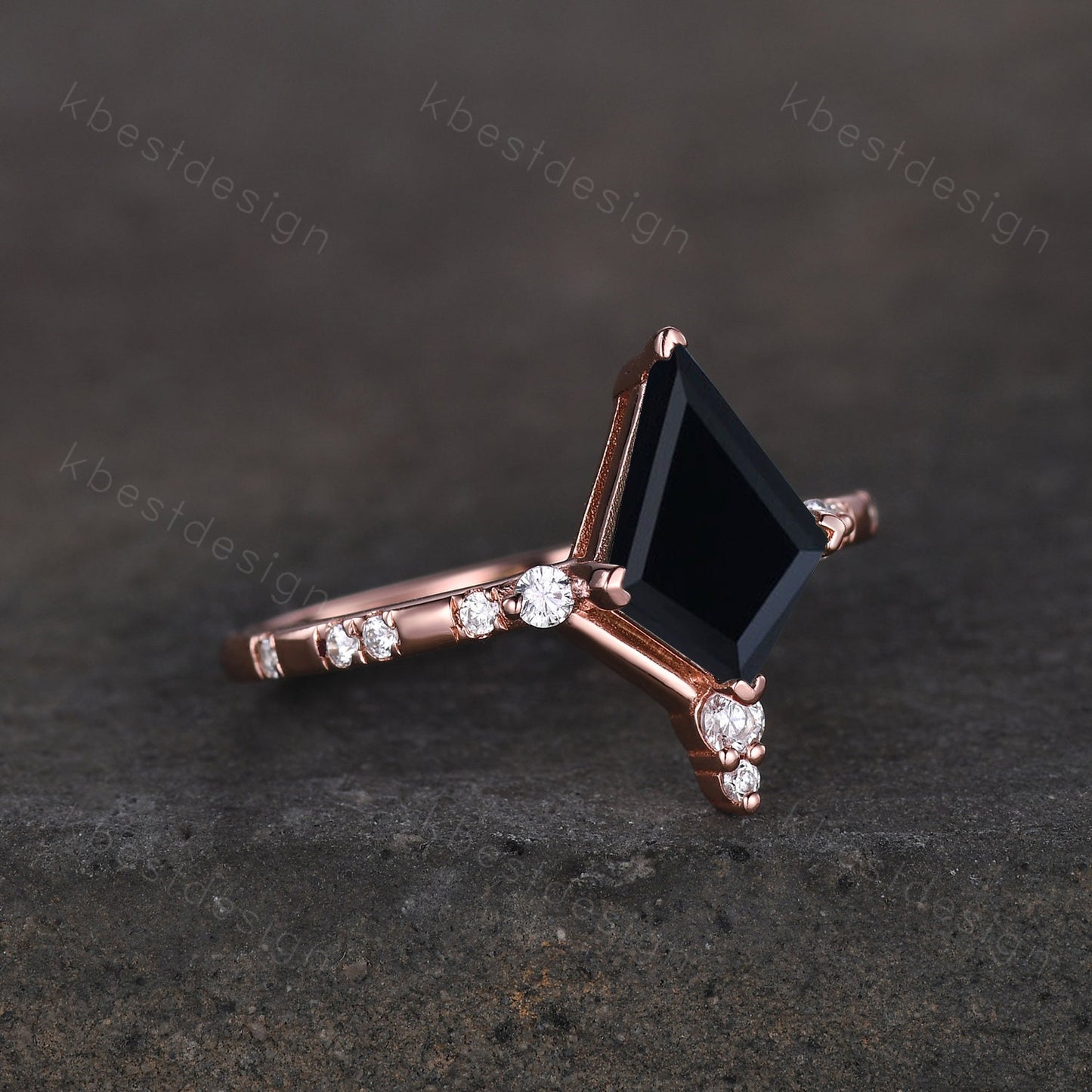 Vintage kite cut black onyx engagement ring unique art deco moissanite wedding ring for women black stone ring promise anniversary gift