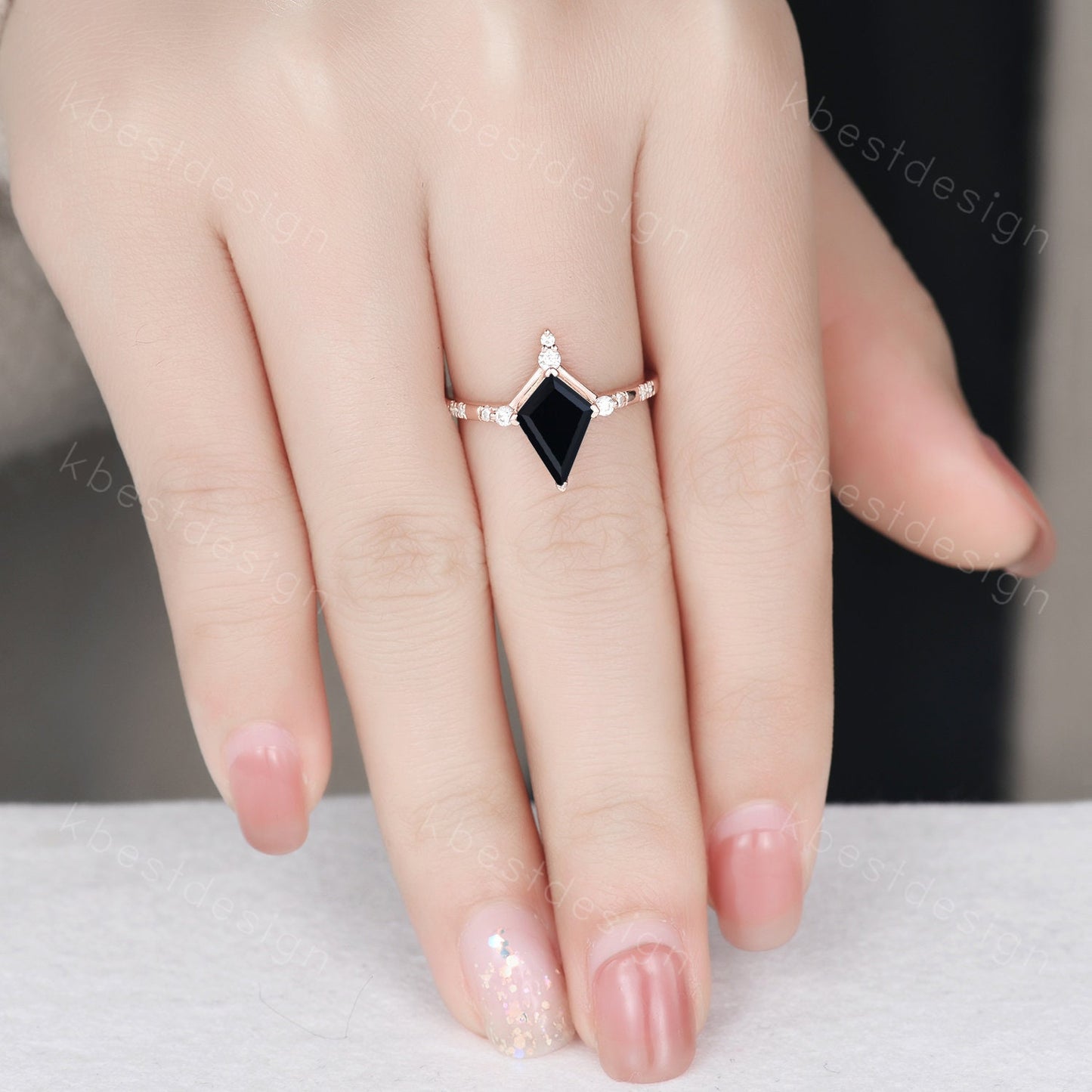 Vintage kite cut black onyx engagement ring unique art deco moissanite wedding ring for women black stone ring promise anniversary gift