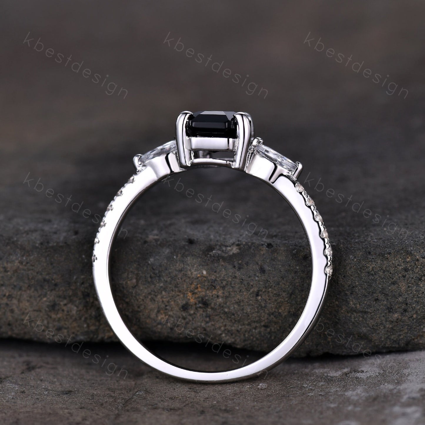 Coffin shaped black onyx engagement ring vintage white gold rings for women art deco marquise cut moissanite ring antique promise ring