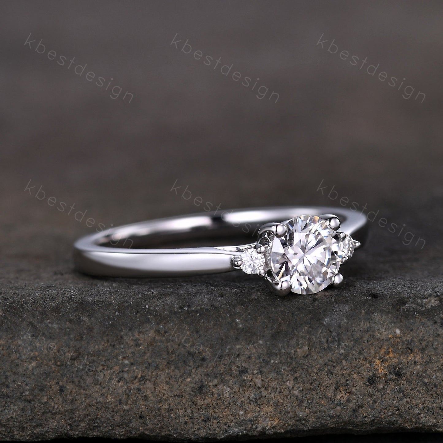 Round cut moissanite engagement ring 5mm dainty moissanite Bridal Ring unique art deco wedding ring for women three stone promise ring