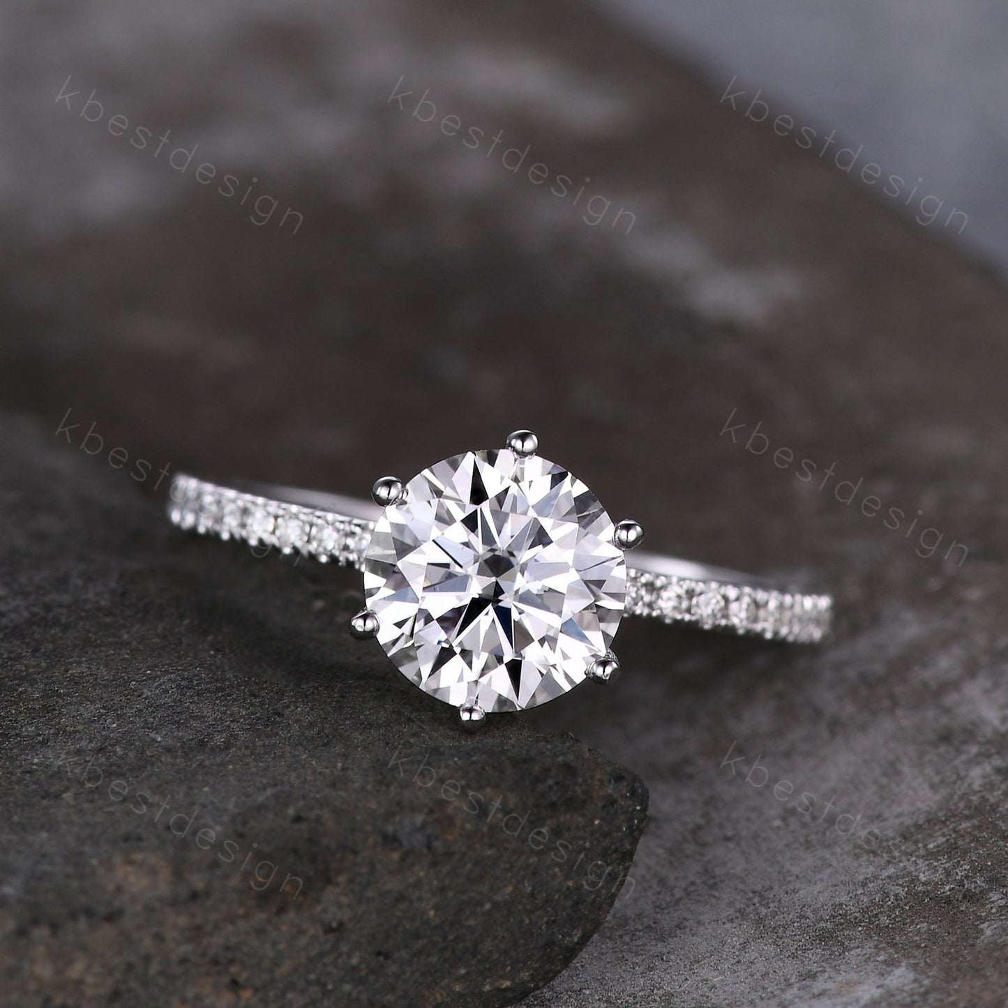 Round cut moissanite ring vintage moissanite engagement ring white gold vintage hidden halo ring simulated diamond wedding ring for women