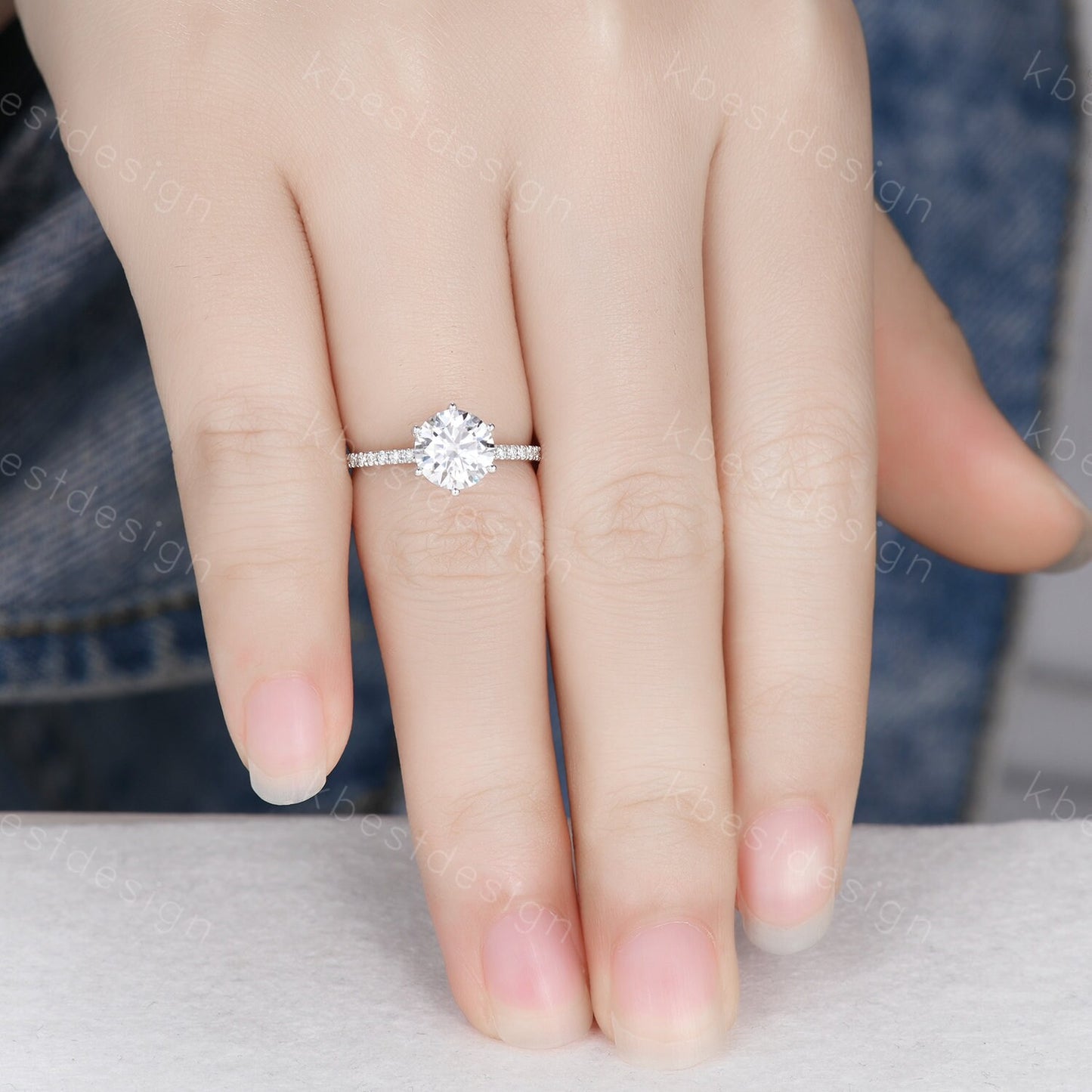 Round cut moissanite ring vintage moissanite engagement ring white gold vintage hidden halo ring simulated diamond wedding ring for women