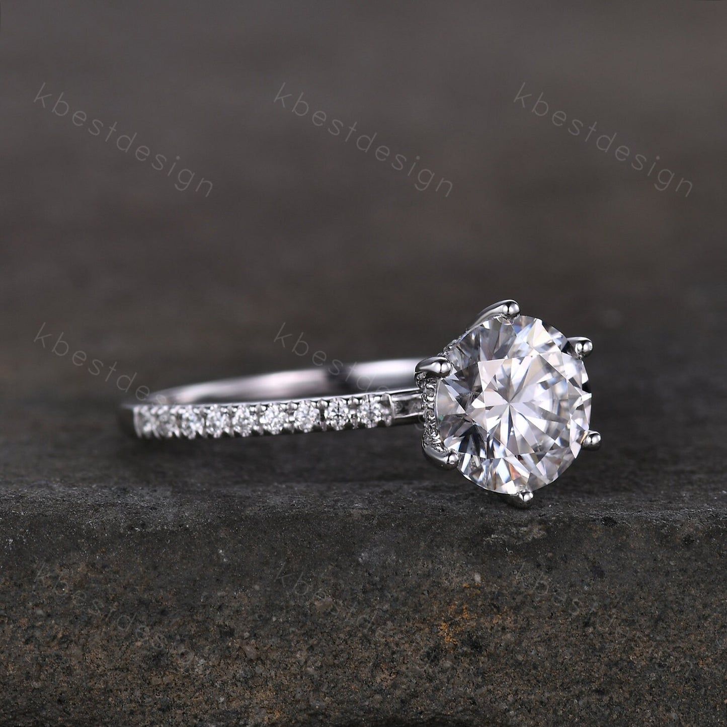 Round cut moissanite ring vintage moissanite engagement ring white gold vintage hidden halo ring simulated diamond wedding ring for women