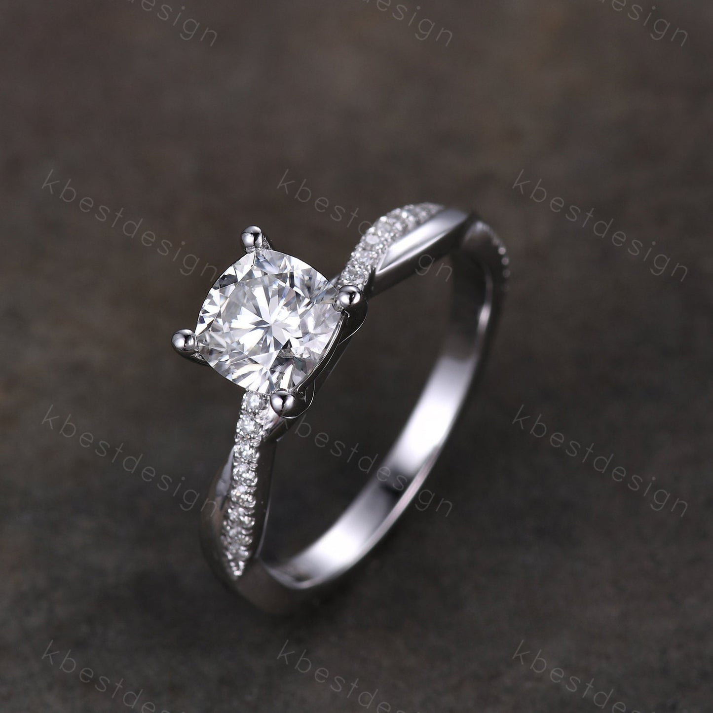 Cushion cut Moissanite engagement ring unique white gold twisted wedding ring simulated diamond ring for women vintage bridal promise ring