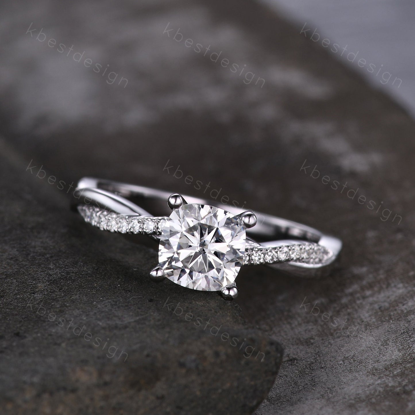 Cushion cut Moissanite engagement ring unique white gold twisted wedding ring simulated diamond ring for women vintage bridal promise ring